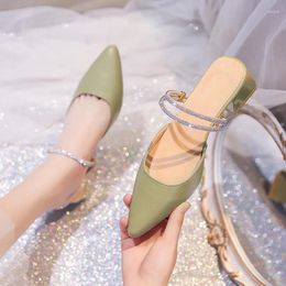 Slippers Baotou Thick Heeled Single Shoes Female Pointed Toe Spring 2024 Princess Super Sparkling Rhinestones Beautiful Rear Air H