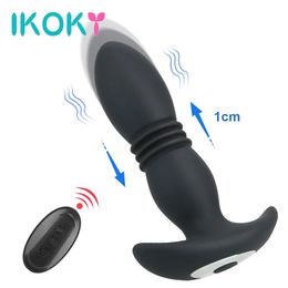 IKOKY Telescopic Vibrating Dildo Butt Plug Vibrator Prostate Massager Erotic Sex Toys for Men Remote Control Anal 240312