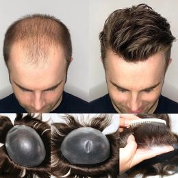 Toupees 0.04 0.05mm V LOOP Thin Skin Men's Toupee Real Human Hair Pieces Natural Hairline Virgin Hair Replacement System For Men