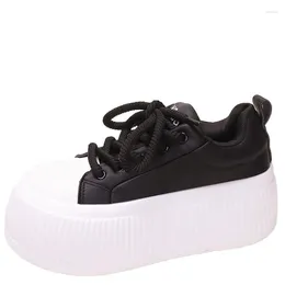 Casual Shoes 6.5cm Black And White Classic Sneakers For Women Autumn Ins Trendy Thick Soles Round Head Biscuit Lace Up