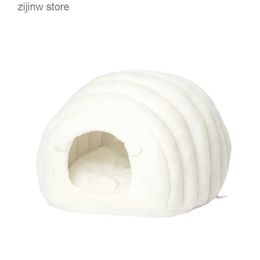 Cat Beds Furniture Warm Japanese Pet Shelter Autumn and Winter Cat Bed Semi enclosed Pet Shelter Y240322