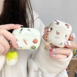 Earphone Accessories Case for AirPods 2 Pro 1 3 Generation Cute Vegetable Milk Tea Earphone Cover Keyring Soft Silicone IMD Case For Air Pods AirPodY240322