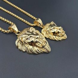 Pendant Necklaces Hip Hop Rock Bling Gold Colour Stainless Steel Animal Male Lion Necklace For Men Rapper Jewerly With 24 Cha300x