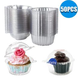 Disposable Dinnerware 50 Pcs Plastic Cupcake Muffin Single Cup Cake Holders Boxes Pods Domes Cases Clear