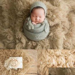 Keepsakes Born Pography Props Big Size Flokati 150X120Cm Handknitted Pure Greek Wool Blanket Baby Po Boy Girl Background Mat 230701 Dr Ot6Ha