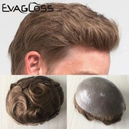 Toupees Toupees Durable Skin Men High Density 130% Real Natural Human Hair Hairpiece 0.1mm 0.12mm Skin PU Base Men Toupee Replacement