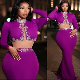 Ebi Arabic Purple Aso Mermaid Prom Dress Lace Beaded Backless Evening Formal Party Second Reception Birthday Engagement Gowns Dresses Robe De Soiree es