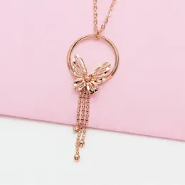 Pendants Romantic Elegant 585 Purple Gold Exquisite Shiny Butterfly Tassel Necklace Fashion Plated 14K Rose Jewelry For Women