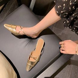 Slippers Trend Metal Colour Outside Wear Thin Heel Cover Head Sandals Female Summer Simple Cross Belt Sandalias Muller Shoes