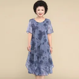 Casual Dresses 2024 O-Neck Short Sleeve Vintage Floral Printed Summer Gauze Spliced Women's Clothing Stylish Irregular Loose Midi Dress