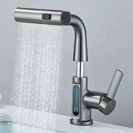 Bathroom Sink Faucets Temperature Digital Display Basin Faucet For Pull Out Waterfall Stream 3 Way Sprayer Cold Water Mixer Wash Tap