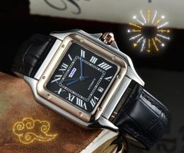 Men's Chronograph Simple Dial Watch Day Date Classic Bracelet Botton Twire Drawing Process Clock Quartz Movement Square Roman Tank Elegant and Noble Wristwatch