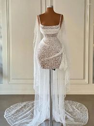 Party Dresses Stylish Short Evening Bateau Sleeveless Straps Sequins Shawl Beaded Appliques 3D Lace Hollow Prom Custom Made