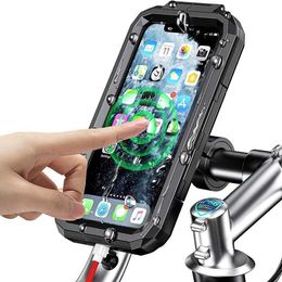 Cell Phone Mounts Holders Waterproof Phone Case Bike Motorcycle Handlebar Rear View Mirror 3 to 6.8 Cellphone Mount Bag Motorbike Scooter Phone Stand 240322
