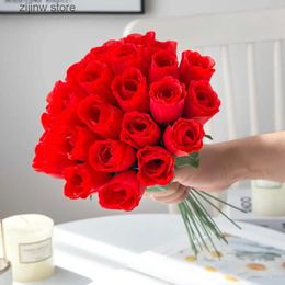 Faux Floral Greenery 10PCS Red Silk Roses Bouquet Vase for Home Decor Garden Wedding Decorative Wreaths Fake Plant Wholesale Artificial Flowers Cheap Y240322