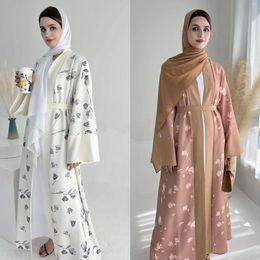 Ethnic Clothing 2024 Printing Open Kimono Abaya With Sashes Bangladesh Moroccan Women Caftan Jalabiya Turkish Saudi Daily Robe Included