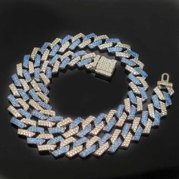 15mm small flip hiphop pink blue hip hop Cuban chain quadrilateral strip prismatic mens necklace