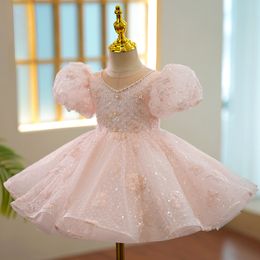 Sweet Pink Jewel Flower Girl Dresses Girl's Birthday Dresses Girls Party Kirt Girl vardagliga klänningar Kids 'Party Wear SZ 2-12 D322110