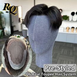 Toupees Toupees PreStyled Q6 Base Men's Toupee Human Hair For Men 1B Lace With PU Male Hair System Hairpieces Scalp Peluca Hombre