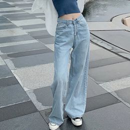 Autumn Spring Jeans Women Denim Pants Vintage Straight Trousers Fashion Female White Black Solid Loose Casual Wide Leg 240307