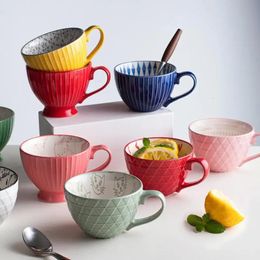 Creative Mug Ceramic Coffee Cup Macarons Oat Milk Breakfast Mug Household Water Cup Protein Powder Cup Couple Friend Gift Mug 240312