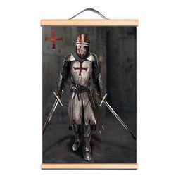 Medieval Knights Templar Scroll poster Canvas Poster with Wooden Hanger Wall Art Living Room Bedroom Home Decor Scroll Painting CD30