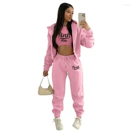 Women's Two Piece Pants 3 Sports Suit Hoodie Sets Womens Hooded Zipper Outerwear Woman Set Crop Tank Top Sweatpants Jogger Suits Tracksuit