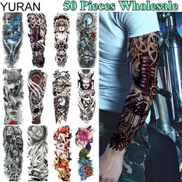 YURAN 50 Pieces Wholesale Long 48x17CM Tattoo Temporary Full Machine Arm Leg Tatoo Men Women Body Art Flower Stickers 240311