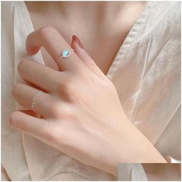 Solitaire Ring Finger 925 Sterling Sier Design Moonstone Rings Women Adjuatable Trendy Jewellery Fashion Korean Drop Delivery Dhnpg