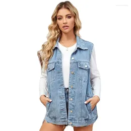 Women's Vests Fashion Internal Pockets Detachable Hooded Denim Vest Women Single-breasted Cardigan Sleeveless Jacket Female Casual Outerwear