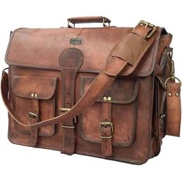 Cuero DHK 18 Inch Vintage Handmade Leather Travel Messenger Office Crossbody Bag Laptop Briefcase Computer College Satchel Bag F 240309