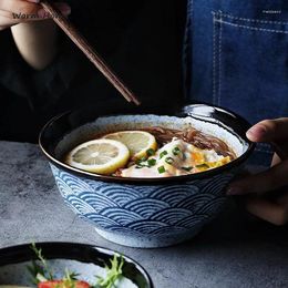 Bowls Ramen Noodle Bowl Soup Rice Ceramic China Retro Salad Mixing Big Kitchen Tableware Home Enamel Japanese Sea Ripple