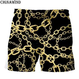 Men's Shorts Fashionable and interesting shorts for men/women innovative gold chain 3D printed shorts unisex Harajuku style bodybuilding pants J240322