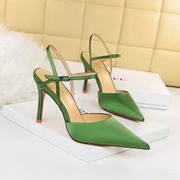 Pumps BIGTREE Shoes Women Pumps Luxury Women Silk Green Stripper High Heels Sexy Pointed Toe Sandals Wedding Office Shoes Dress Shoes