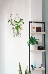 Wall Hanging Glass Terrarium Air Planter Holder Plant Hanger Flower Vase with Wooden Frame 4 Test Tubes for Propagation6717262