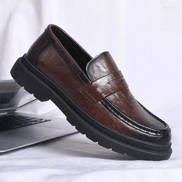 Dress Shoes Men Penny Loafers Fashion Business Casual Thick Platform Genuine Leather Wedding Loafer Harajuku Korean Man