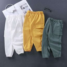 Clothing 2024 New Spring and Autumn Trend Casual Korean Edition Children's Pocket Tie Feet Men's Workwear Pants Women's