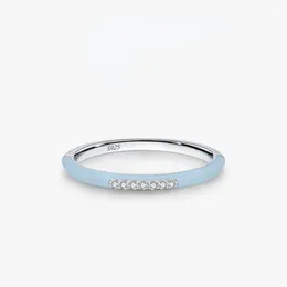 Cluster Rings Light Luxury S925 Pure Silver Blue Enamel Micro Set Diamond European And American Personalized Ring Jewelry