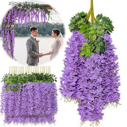 Faux Floral Greenery 110CM Wisteria Artificial Flower Hanging Garland Plant Vine Fake Flowers for Arch Backdrop Wall Ceiling Decor Wedding Decoration Y240322