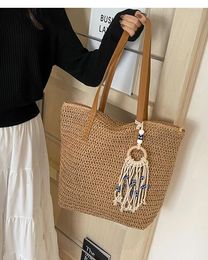 Drawstring High Capacity Straw Underarm Bags For Women 2024 Summer Shoulder Lady Travel Handbags Female Simple Weave Tote Bag