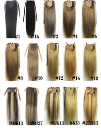 1628 inches Ribbon Ponytail Horsetail 100g Clips inon 100 Brazilian Remy Human hair Extension Natural Straight3002607