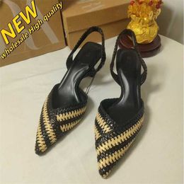 Cheap Store 90% Off Wholesale Za2024 Autumn High Heel Shoes Pointed Coloured Combination Weaving Material Sandals Womens Personality