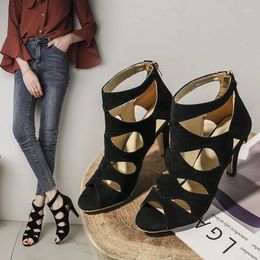 Dress Shoes European And American Trade Fashion Sexy Roman Cross Stiletto High Heel Colour Large Shallow Mouth Behind Zip Sandals