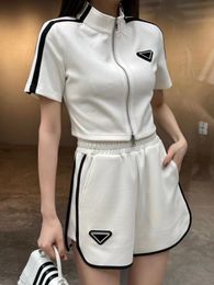 Women's Tracksuits Set 24ss New High Quality Triangle Outline Shirt Style Half sleeved Top Paired with Shorts Small Skirt Casual Fashion Set