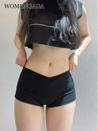 WOMENGAGA Simple Black Dance Fitness Running Ultra Short Sports Casual Shorts Female Summer Tight Low Waist Sexy Korean US8F 240314