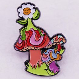 Mushroom Blooming Flower brooch Cute Anime Movies Games Hard Enamel Pins Collect Metal Cartoon Brooch Backpack Hat Bag Collar Lapel Badges