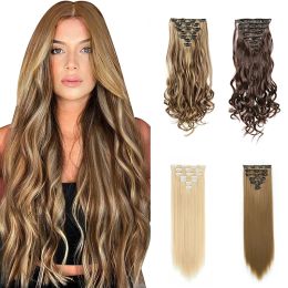 Piece Piece 24inch Long Wavy Clip in Hair Ombre Blonde Natural Thick Hair Piece 7pcs/set Synthetic Heat Resistant Hair
