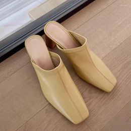 Slippers High Heels Square Toe Mules Shoes Chunky Summer Dress Slingback Sandals 2024 Outdoor Flip Flops Pumps Femme Slides