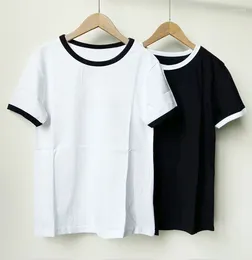 Women's T Shirts 2024 Fashion Luxury Classic Black White T-shirt Patchwork Designer Short Sleeve Tees Embroidered Logo Loose Round Neck