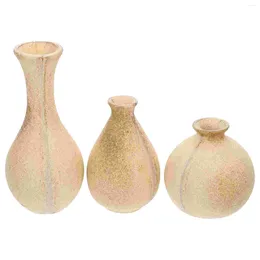 Vases 3 Pcs Wooden Vase Hand Made Container Unfinished DIY Crafts Material For Flower Pot
